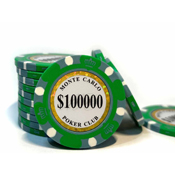 Monte Carlo 14 Gram Poker Chips - $100000 Sold by the Roll 25 pcs per Roll, montecarlo100k